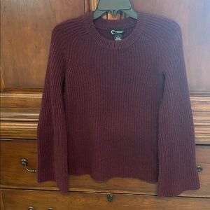 C by Bloomingdale's Cashmere Deep Burgundy Crew Neck Ribbed Sweater/Size Small